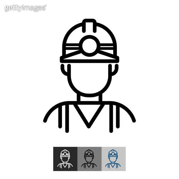Miner linear icon. Manual labour. Coal mining industry employee