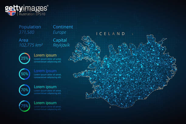 Iceland Map Infographics Vector Template With Abstract Geometric Mesh 1656464717