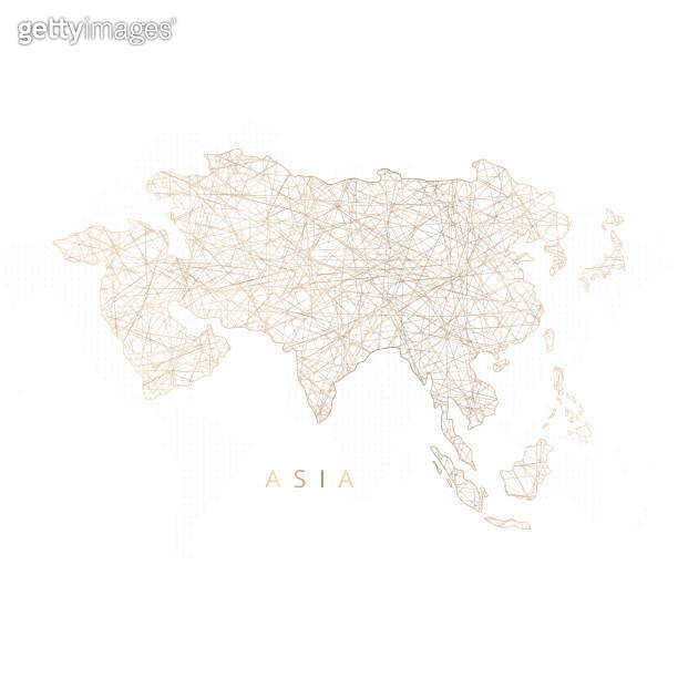 Low poly map of Asia Continent. Gold polygonal wireframe. Glittering ...