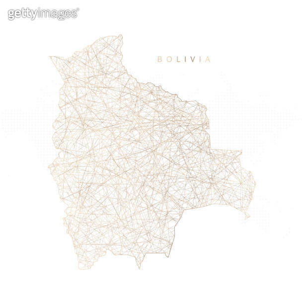 Low poly map of Bolivia. Gold polygonal wireframe. Glittering vector ...