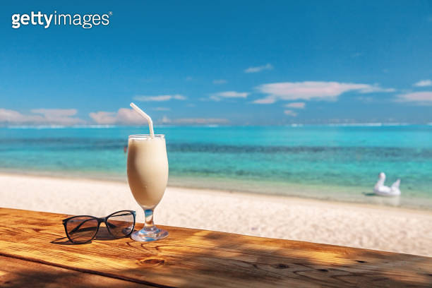 Coconut shake pina colada drink cocktail milkshake at beach bar in Bora ...