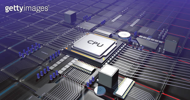 Chip Data Screen High Tech Computer Chips Processors Transmitting Data. Futuristic ...