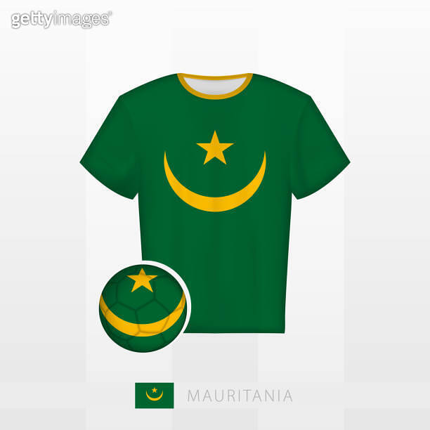 Football uniform of national team of Mauritania with football ball with