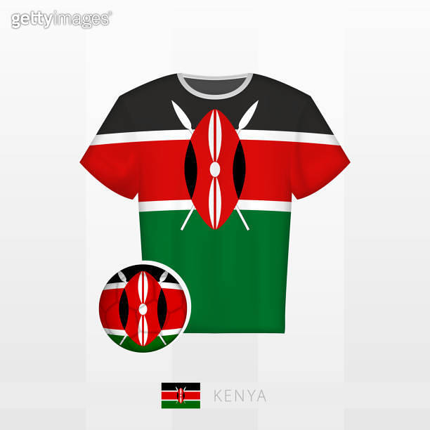 Football uniform of national team of Kenya with football ball with flag
