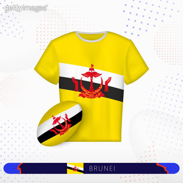 Brunei rugby jersey with rugby ball of Brunei on abstract sport