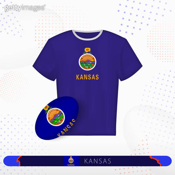 Kansas rugby jersey with rugby ball of Kansas on abstract sport