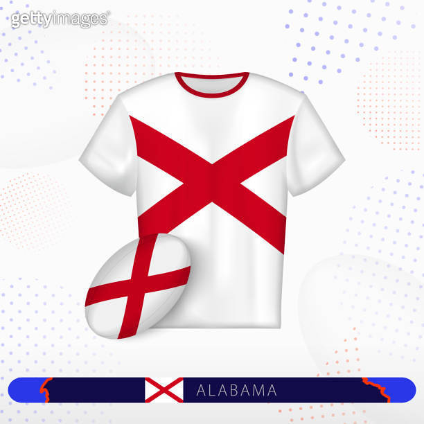 Alabama rugby jersey with rugby ball of Alabama on abstract sport