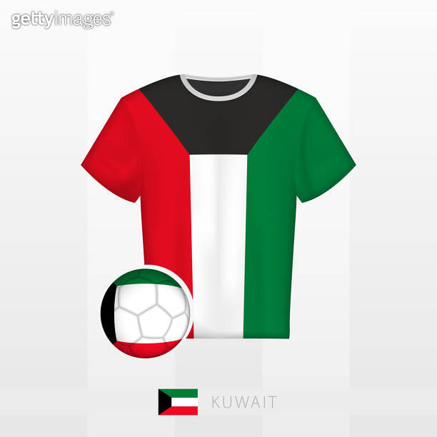 Football uniform of national team of Kuwait with football ball with