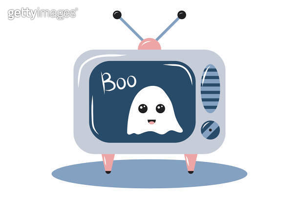 Television set in a room at night, showing static noise and a Cute