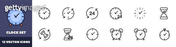 Clock set icons. Time icons. Linear style. Vector icons. 이미지 ...