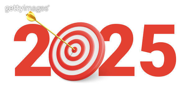 New Year Realistic Target And Goals With Symbol Of 2025 From Red Target 2024836109