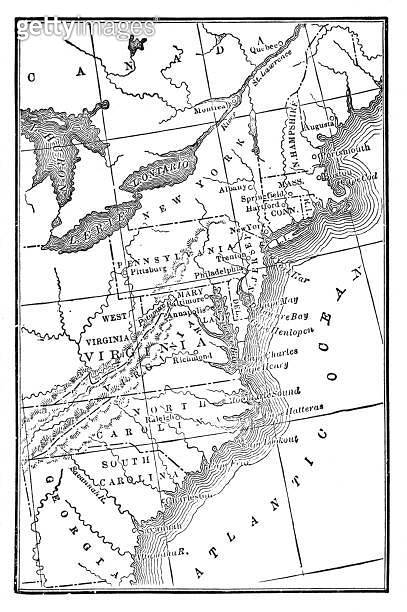 Map of Eastern Colonies, United States, 16th-17th Century American ...