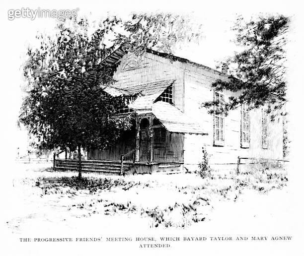 Quaker Meeting House Attended by Bayard Taylor, Square