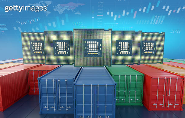 Export Import Computer Container and computer chip, export import semiconductor industry, 3d ...