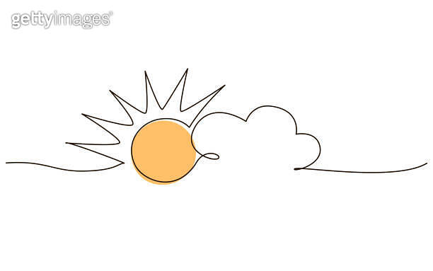 Clouds with sun continuous one line icon drawing on white background ...