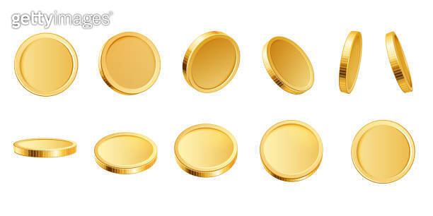 3D golden coins. Realistic blank yellow brass or gold coin different ...