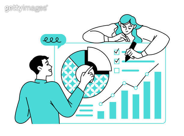 People work with analytics and statistic fill out a form with graph ...