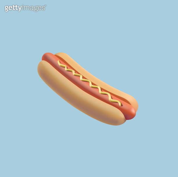 Hot dog, 3D. Realistic tasty hot dog with mustard. For fast food