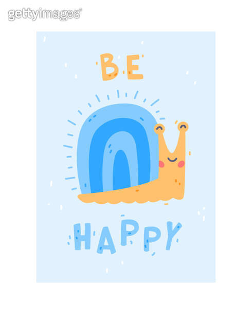 Cute Blue Kids Poster with Snail as Nursery Print Design Vector ...