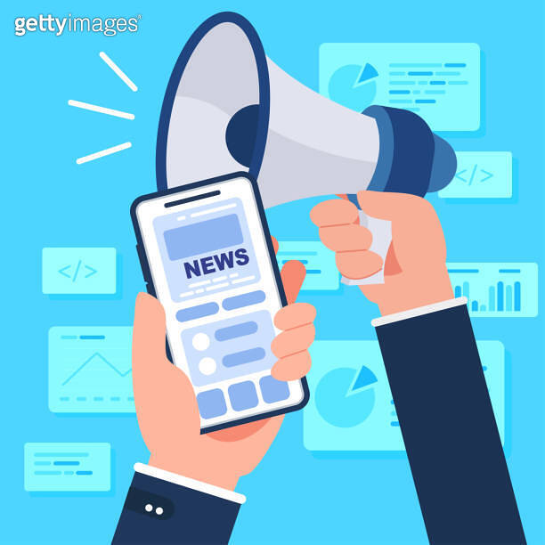 businessman hands with news broadcast , publicity, information.Design ...