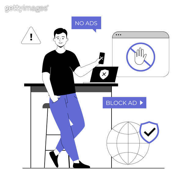 Ad blocking software concept. Removing online advertising, ad filtering