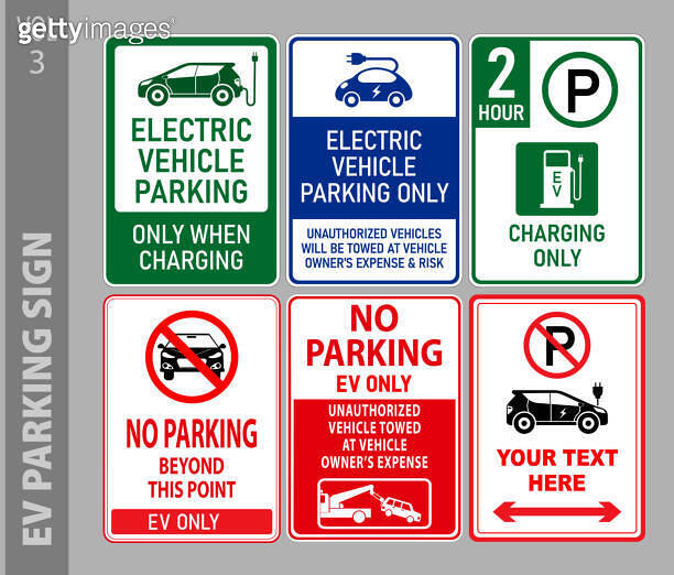 set of electric vehicle EV charging procedure sign. 3D Illustration 이미지 ...