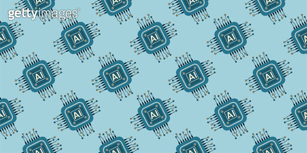 Vector computer electronic chip AI seamless pattern. Silhouette ...