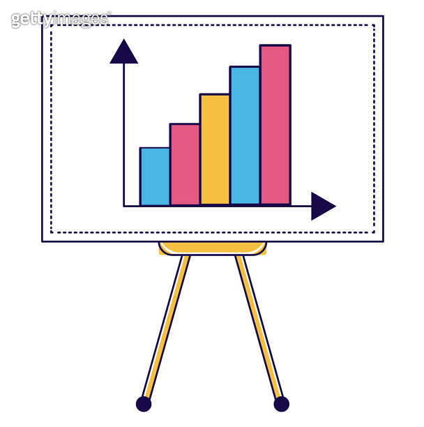 Colorful bar graph on tripod stand, business presentation concept ...
