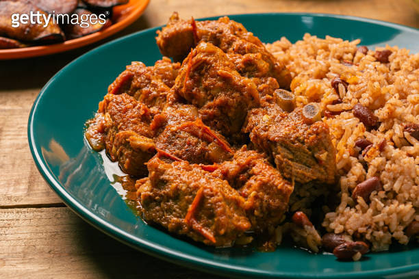 Rice congri with pork fricassee. Typical Cuban food. (2157394005) - 게티이미지뱅크