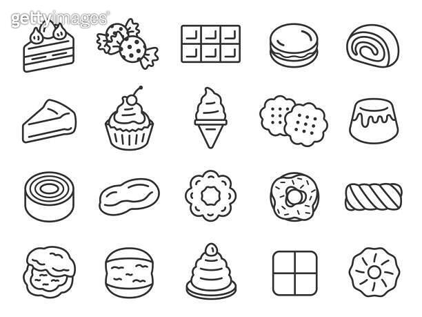 Sweets Machine Drawing Illustration set of sweets icons (line drawing). (1979554151) - 게티이미지뱅크