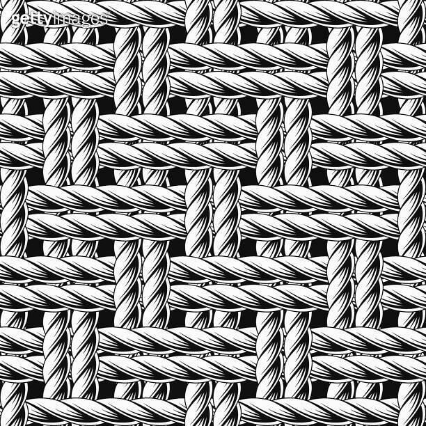 Seamless black and white pattern with loose interwoven ropes. Mat, rug ...