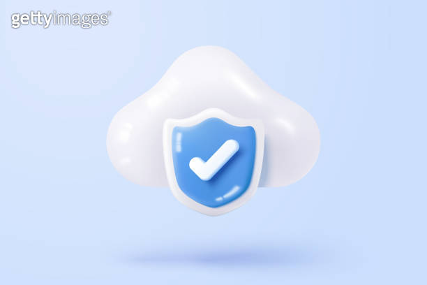 3D shield protection icon with check for online payment on white ...