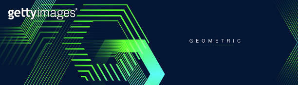 Abstract design with green glowing hexagon geometric lines background ...