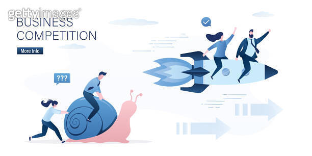 Business competition, classic business chasing innovative start-up ...