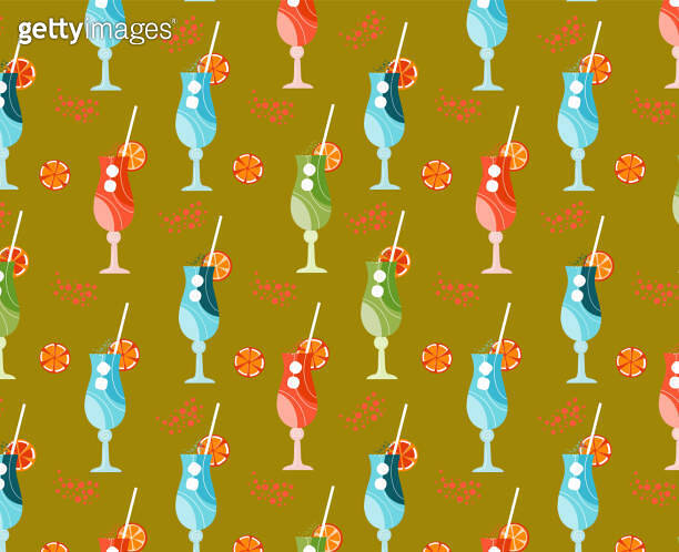 Seamless pattern wineglass Mocktail with orange. Non-alcoholic cocktail ...