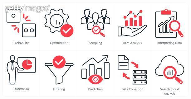 A set of 10 statistics icons as probability, optimization, sampling 이미지 ...