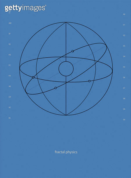 Fractal physics. Abstract geometric shapes, illustration of atom-like ...