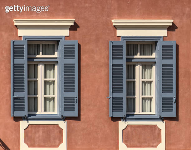 Greek Windows Railing colorful windows on historic building in nafplio, greece (ornate ...