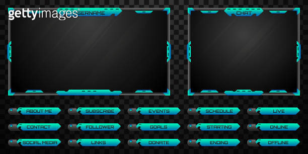 Live Stream Overlay Futuristic Black and Neon Blue Border Webcam Screen ...