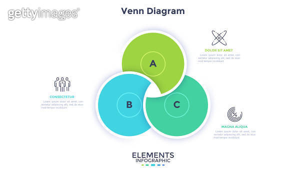 Venn chart with three overlaying circular elements. Concept of 3 ...