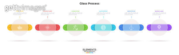 Process chart with 6 rounded elements behind translucent circles placed ...