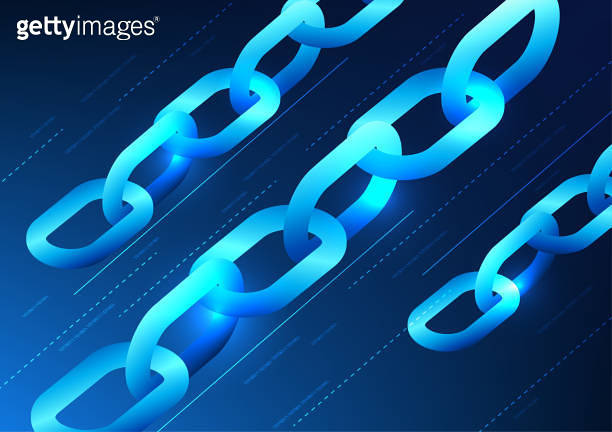 Blockchain technology A long chain connected together. with number code ...
