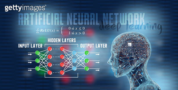 Deep learning infographic of artificial neural network and robot with ...