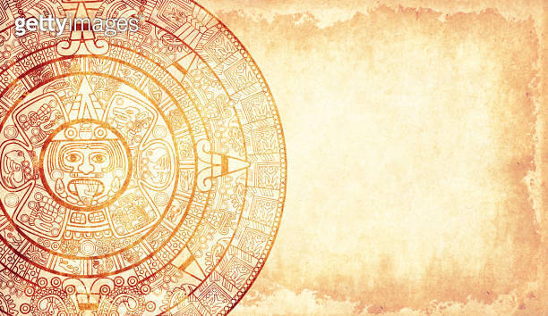 Horizontal background with Maya calendar and paper texture. Mock up ...