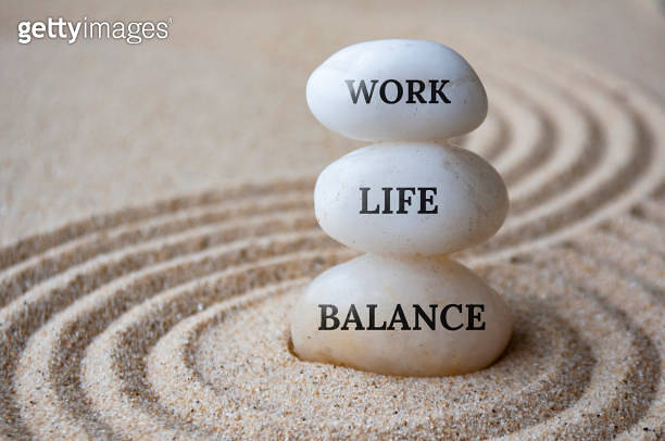 Work life balance text on zen stones with sand background. Work life ...