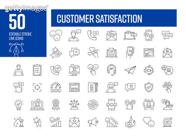 Customer Satisfaction Line Icon Set. Support, Connection, Rating ...