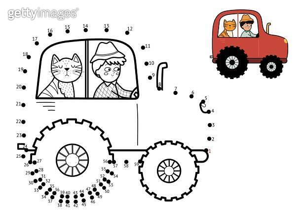 Dot to dot game for kids. Connect the dots and draw a tractor with cute ...
