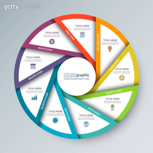 Infographic circular diagram with 9 options. Multi-step process chart ...