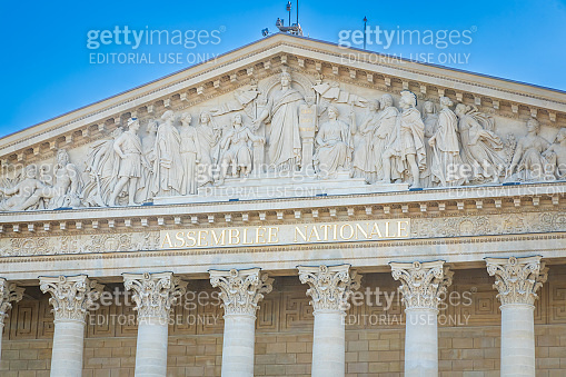 Assemblee Nationale name of the facade of the building in Paris, France ...