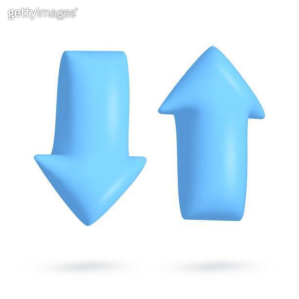 Vector 3d icon isolated on white background. Up and down blue arrows ...